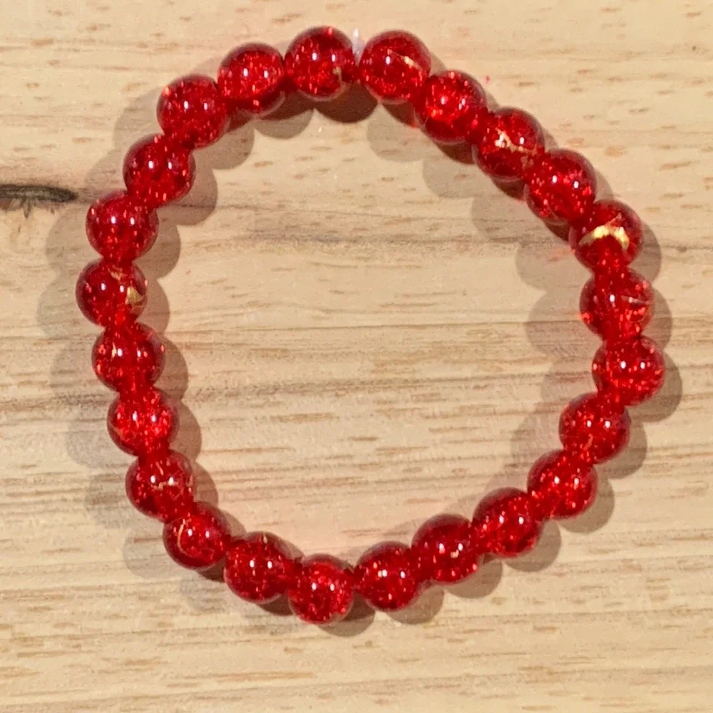 Handmade Beaded Bracelet Women Christmas Red Green Clear Gold Foil Holiday Set